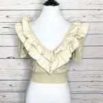 ZARA  Beige Cream Ruffled V-Neck Crop Top Size Small Photo 0