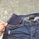Indigo Blue  Denim Cuffed Maternity Shorts Photo 2