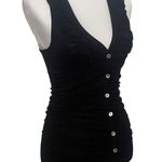 Timing NEW Black Slim Fitted Soft Ruffle V-Neck Henley Sleeveless Top Small Photo 7