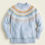 J.Crew Sweater Blue Fair Isle Yoke Puff-Sleeve Sweater Sz XXS EUC Oversized Photo 1