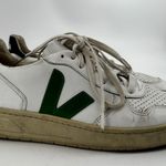 VEJA  V10 Sneakers Leather Lace Up Low Top Logo Round Toe White Emeraude 9 Photo 2