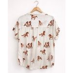 Jane and Delancey Horse Print Button-Up Blouse Western Short Sleeve Top XL Photo 1