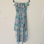 Amanda Uprichard  Paisley Strapless Ruffle Faux Wrap Blue Dress Women's Size S Photo 2