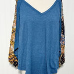 Beyove Women's V Neck Bohemian Loose Pullover Long Sleeve Top Navy Blue Size XL Blue Photo 0