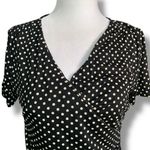 Talbots  XS Black White Polka Dot Faux Wrap Vneck Short Sleeve Top New With Tags Photo 3