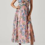 Revolve NEW ASTR Emine Pastel Pink Blue Floral Cutout Midi Dress Slit‎ XL  Photo 3