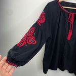 ZARA Embroidered Black and Red Women's Top size Large Photo 4