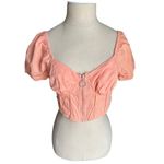 Cider Solid Peachy Orange Zipped Blouse Cropped Zipper Front Corset Top Small Photo 3