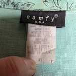 Vtg 1990s Comfy USA Mint Green Illustrated Floral Print Linen Button Up Top XL Photo 5