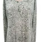 Peruvian Connection ‎ Sage Green Gray Mandala Floral Print Long Sleeve Tee Large Photo 2