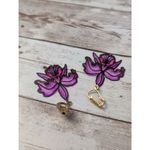 Vintage Clip On Earrings Large Pinkish Flower Dangle Pink Photo 3