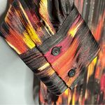 DKNY  Metallic Brushstroke Blouse Long Sleeve Split Neck Black Red Size M Photo 2