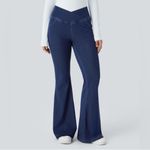 Halara Flex High Waisted Crossover Pockets Stretchy Knit Casual Flare Jeans M Photo 3