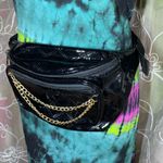 Black Quilted Patent Leather Fanny Pack with Gold Chain Zip Photo 2