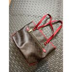 Coach Signature Zip Top Tote Shoulder Handbag F34603 Red Brown Leather Trim Bag Photo 5