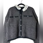 Maje  Mestino Wool Blend Cardigan Collared Sweater Gray Preppy Size 1/Small Photo 5