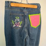 SheIn  Straight Leg Jeans Painted Back Pink Green Angel Photo 6