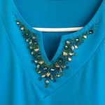 Susan Graver blue sleeveless liquid knit v-neck tank Size Large embellished Photo 1