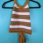 ZARA Knit Halter Top | Retro Rainbow Stripe Tank | Tie Back Waist | Size M Photo 0