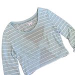 Cooperative  Open Back Scalloped Aqua Light Blue striped bow white top Si… Photo 13