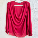 Alice + Olivia  Puff Sleeve Silk Drape Cowl Neck Top Blouse Burgundy Women's Large Photo 0
