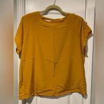 Impressions VTG Mustard Yellow Short Sleeve Keyhole Shell Blouse Shoulder Pads Size 14 Photo 0