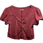 Free People Molly Button Front Cropped Puffed Sleeve Scoop Neck Tee Small Photo 4