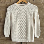Lara Knit White Cable Knit Crew Neck Pullover Sweater Crochet Photo 0