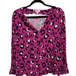 Crown & Ivy Hot Pink Animal Print Leopard Long Sleeve VNeck Blouse Size Small Photo 0