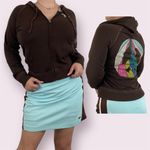 PINK - Victoria's Secret VICTORIAS SECRET PINK Vintage Y2K Brown Rainbow Stripe Peace Sign Zip Up Hoodie Photo 1