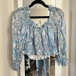 Faithfull the Brand 402 Faithful The Brand Blue and White Ruched Blouse Size Medium Color Blue White Photo 0