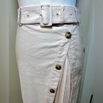 Anthropologie NWT  Belted Button-Front Slit Skirt  Linen Blend Midi Pink Rose~0💛 Photo 3