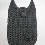 Retro 90s Black Crochet Crossbody Mini Bag Purse Photo 0