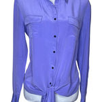 Antonio Melani 100% Silk Purple Collared Button Tie Front Long Sleeve Blouse L Photo 0