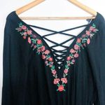 American Eagle Embroidered Lace Up Floral Rose Romper Jumper Flare Long Sleeve Photo 3