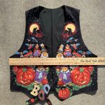 Vintage Halloween Teddy Bear Jack O Lantern Quilted Fall Vest Handmade SMALL? Black Photo 3