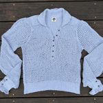 Free People Light Blue  We the Free Care FP Snowdrift Crochet Knit Sweater Photo 0