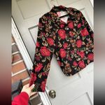 Briggs New York  Jacket Womens Long Sleeve Button Up Black‎ Red Floral XL Photo 3
