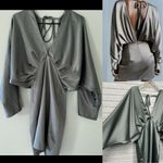 ZARA  batwing ruched draped contrasting satin long sleeve mini dress Photo 1