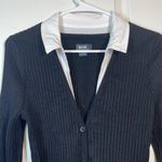 Anthropologie Maeve  Black Layered Ribbed Cardigan Buttoned White Sleeve Blouse Photo 4