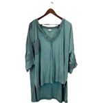 POL ‎ Long Time Coming Teal Shirt Teal V-neck Oversized Tunic Women's Small Photo 1