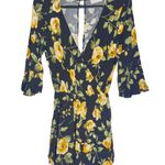 Everly Black Yellow Floral Romper Women’s XS Short Sleeve Ruffle Photo 0