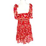 TCEC Red Pink Floral Smocked Mini Dress Ruffle Hem Tie Straps Size Large Photo 7