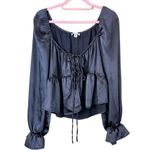 Top Shop Black Satiny Puffed Sleeve Blouse Size 10 Photo 6