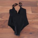 ASOS DESIGN Black V Neck Tie Front One Piece Swimsuit Bathing Suit US 2 Photo 3