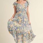 &merci &merci Love Forever Floral Print Cut Out Back Midi Dress Blue Multi M Photo 0