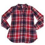 No Boundaries  Womens Plaid Flannel Shirt Top Red Navy Blue Collared Long Sleeve Photo 0