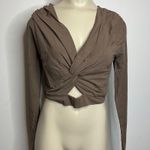 Bobi NWT Front Knot Crop Top SMALL Earth Brown Long Sleeve Jersey Knit Casual Photo 1