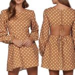 Charlie Holiday NWT Halcyon Open Back Mini Dress Polka Dot Caramel Brown Tan sz8 Photo 1