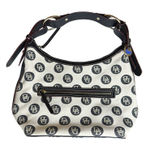 Dooney & Bourke Vtg Monogram Shoulder Bag Purse Ivory Black Leather Trim 10.5x15 Photo 0
